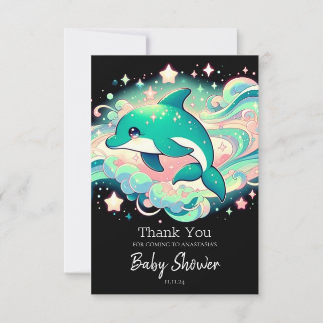 Tarjeta De Agradecimiento Elegante delfín Baby Shower (Anverso)