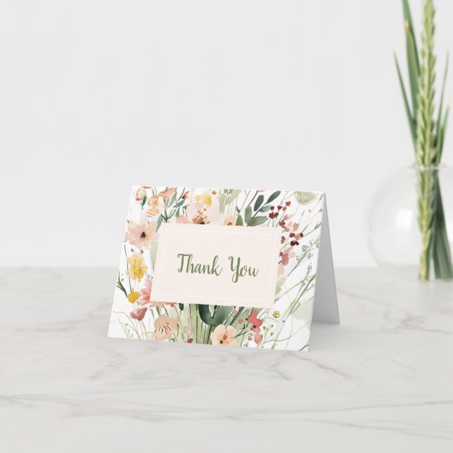Tarjeta De Agradecimiento Elegante Desayuno de Bodas de Flores Silvestres (Anverso)