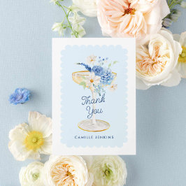 Tarjeta De Agradecimiento Elegante Desayuno de Novia con Pétalos Azules y Pr