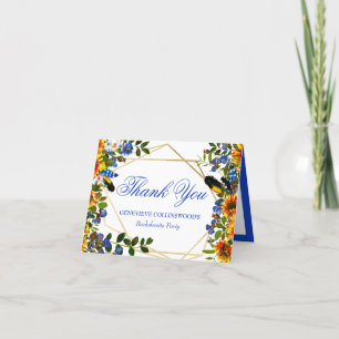 Tarjeta De Agradecimiento Elegante Despedida de Soltera Floral Boho Azul