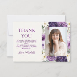 Tarjeta De Agradecimiento Elegante Día de Aniversario de la Flora Blanca Púr