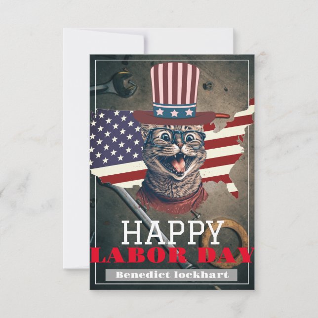 Tarjeta De Agradecimiento Elegante Día del Trabajador Solidario con bandera  (Anverso)