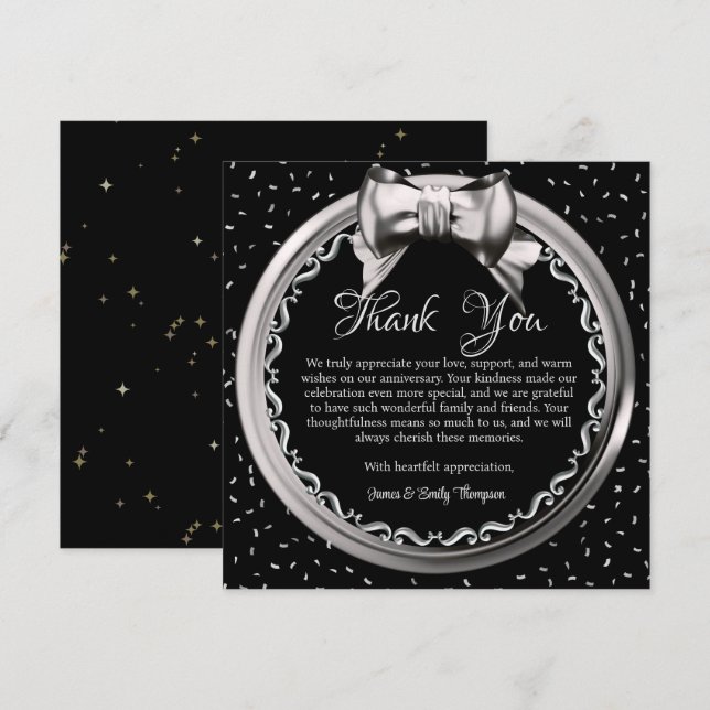 Tarjeta De Agradecimiento Elegante diseño de aniversario de Boda negro plate (Anverso / Reverso)