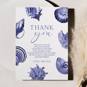 Tarjeta De Agradecimiento Elegante ducha azul de conchas mareales