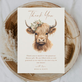 Tarjeta De Agradecimiento Elegante Ducha Bridal Boho Highland Cow