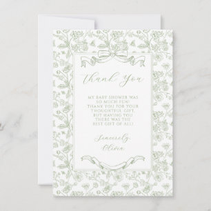 Tarjeta De Agradecimiento Elegante ducha de bebé floral vintage con lazo ver