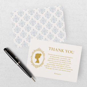 Tarjeta De Agradecimiento Elegante ducha de boda azul y dorada de damasco