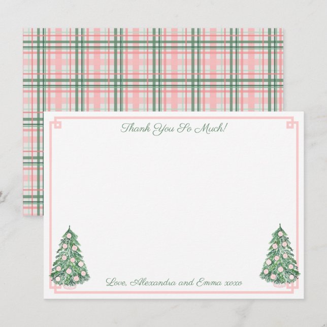 Tarjeta De Agradecimiento Elegante Ducha De Boda De Chino Rosa Y Verde (Anverso / Reverso)