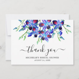 Tarjeta De Agradecimiento Elegante ducha de novia acuarela azul océano orquí