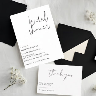 Tarjeta De Agradecimiento Elegante ducha de novia con caligrafía blanca y ne