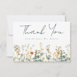 Tarjeta De Agradecimiento Elegante Ducha de Novia con Flores Silvestres