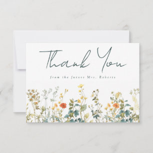 Tarjeta De Agradecimiento Elegante ducha de novia con flores silvestres