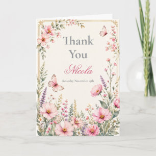 Tarjeta De Agradecimiento Elegante ducha de novia con mariposa floral