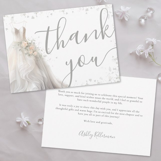 Tarjeta De Agradecimiento Elegante ducha de novia con vestido de novia (Elegant Wedding Dress Bridal Shower Thank You Card)