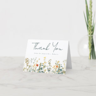 Tarjeta De Agradecimiento Elegante Ducha de Novia de Flores Silvestres