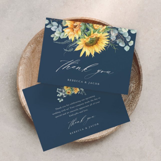 Tarjeta De Agradecimiento Elegante ducha de novia de girasol rústico (Elegant hand painted sunflower eucalyptus wedding bridal shower thank you card.)