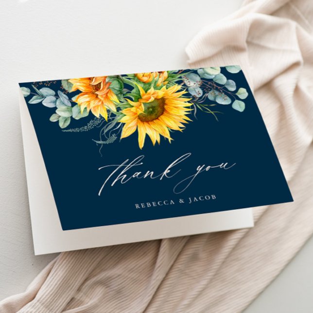 Tarjeta De Agradecimiento Elegante ducha de novia de girasol rústico (Rustic sunflower eucalyptus elegant bridal shower thank you card.)