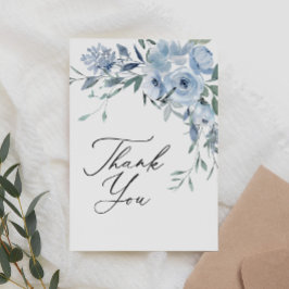 Tarjeta De Agradecimiento Elegante Ducha de Novia Floral Azul
