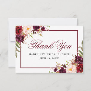 Tarjeta De Agradecimiento Elegante ducha de novia floral borgoña