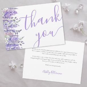 Tarjeta De Agradecimiento Elegante Ducha de Novia Floral Lila Púrpura