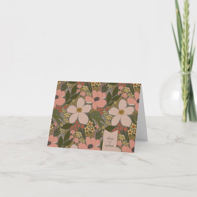 Tarjeta De Agradecimiento Elegante ducha de novia floral personalizada (Anverso)