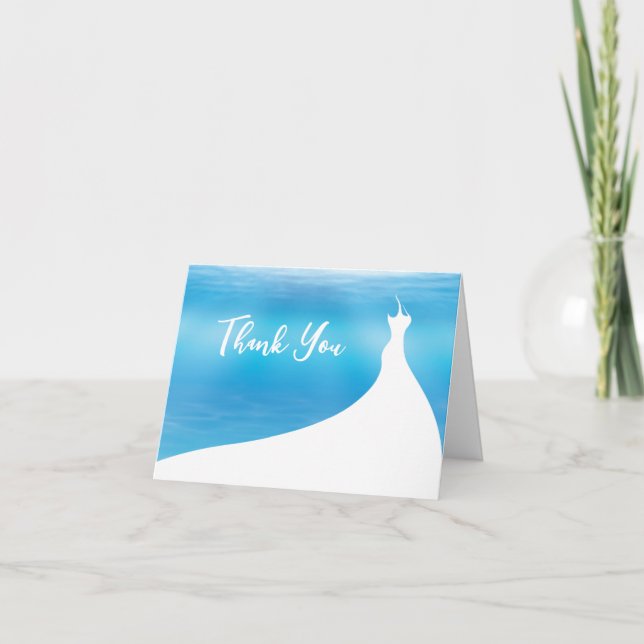 Tarjeta De Agradecimiento Elegante ducha de novia Gracias a la acuarela azul (Anverso)