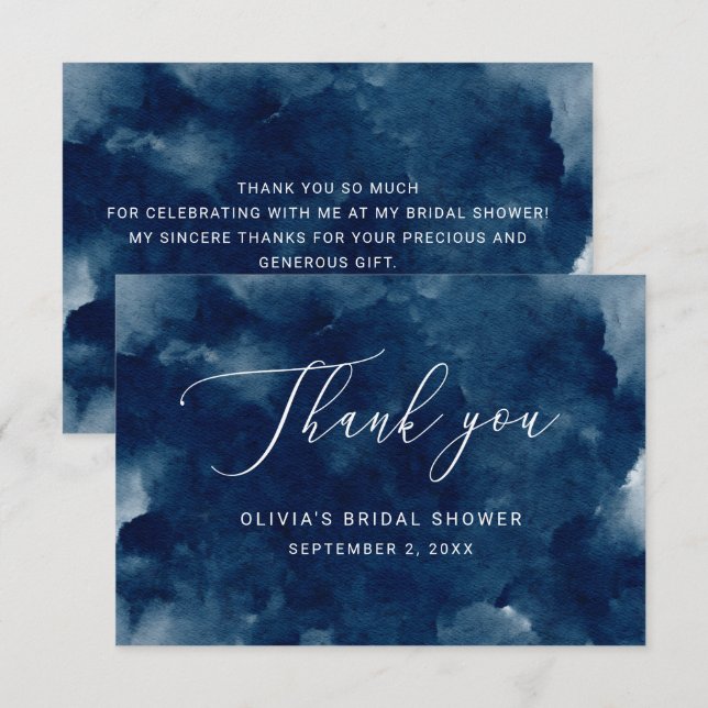 Tarjeta De Agradecimiento Elegante ducha de novia náutica de acuarela navy (Anverso / Reverso)