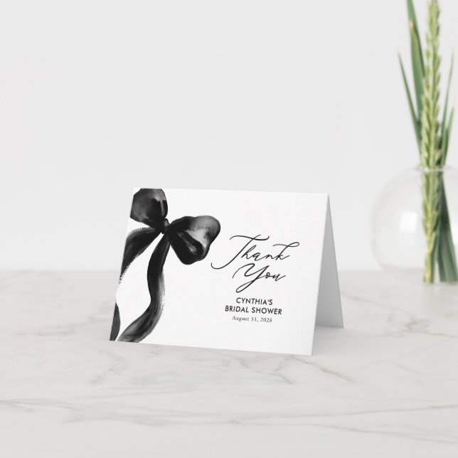Tarjeta De Agradecimiento Elegante ducha de novias Black Bow Gracias (Anverso)