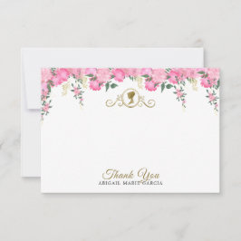 Tarjeta De Agradecimiento Elegante ducha de novias de color rosa con flores