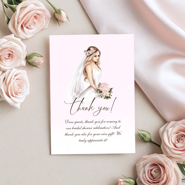 Tarjeta De Agradecimiento Elegante ducha de novias rosada (Elegant Tender Pink Bride-To-Be Bridal Shower Thank You Card)