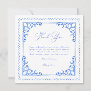 Tarjeta De Agradecimiento Elegante ducha nupcial de azulejos blancos y azule