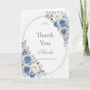 Tarjeta De Agradecimiento Elegante Dulce 16 Azul Polvoriento