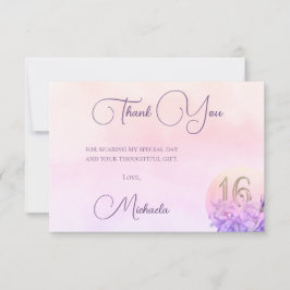 Tarjeta De Agradecimiento Elegante Dulce Floral Rosa Dieciséis Gracias