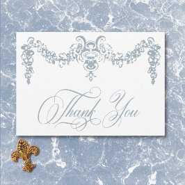 Tarjeta De Agradecimiento Elegante Dusty Blue Chinoiserie Cherub Boda
