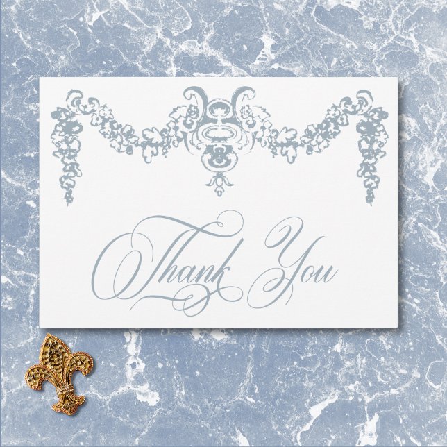 Tarjeta De Agradecimiento Elegante Dusty Blue Chinoiserie Cherub Boda (Elegant Dusty Blue Chinoiserie Cherub Wedding Thank You Card)