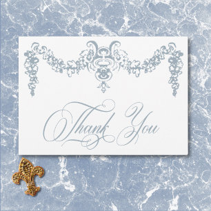 Tarjeta De Agradecimiento Elegante Dusty Blue Chinoiserie Querubín Boda