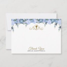 Tarjeta De Agradecimiento Elegante Dusty Blue Floral Victoriana Bridal Showe