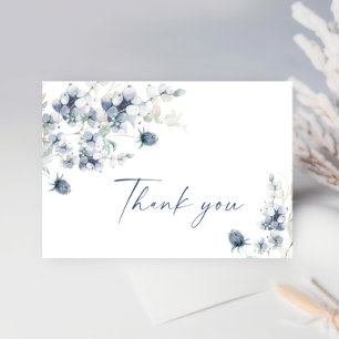 Tarjeta De Agradecimiento Elegante Dusty Blue Winter Foliage Boho Watercolor