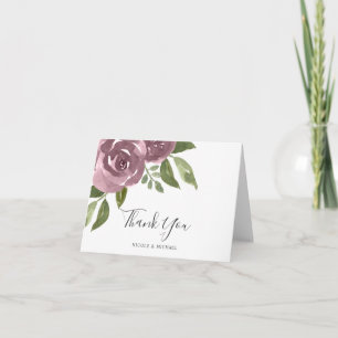 Tarjeta De Agradecimiento Elegante Dusty Mauve Watercolor Floral