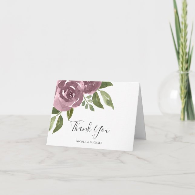 Tarjeta De Agradecimiento Elegante Dusty Mauve Watercolor Floral (Anverso)