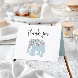 Tarjeta de agradecimiento elegante elefante azul p