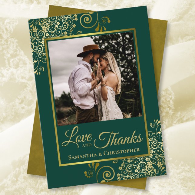 Tarjeta De Agradecimiento Elegante Emerald Green & Gold Love & Gracias Boda (Subido por el creador)