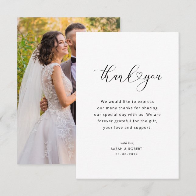 tarjeta de agradecimiento elegante en blanco y neg (Anverso / Reverso)