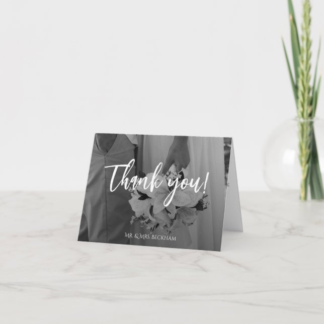 Tarjeta de agradecimiento elegante en blanco y neg (Anverso)