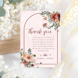 Tarjeta De Agradecimiento Elegante en el Boda de los tonos rosados de otoño