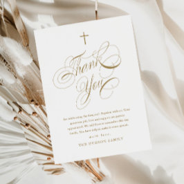 Tarjeta De Agradecimiento Elegante escritura caligrafía oro bautizo