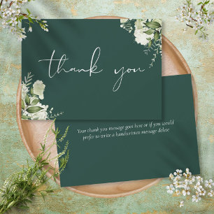 Tarjeta De Agradecimiento Elegante escritura floral botánica verde esmeralda