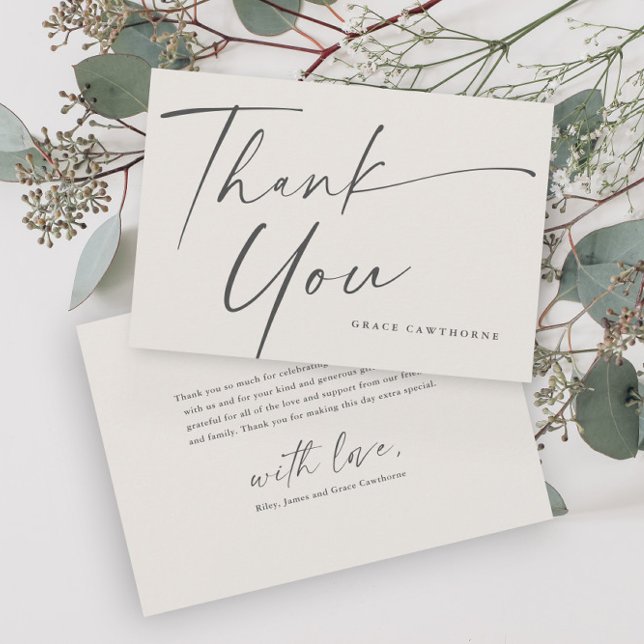 Tarjeta De Agradecimiento Elegante escritura moderna Bautismo neutral (Elegant script neutral baptism thank you card.)