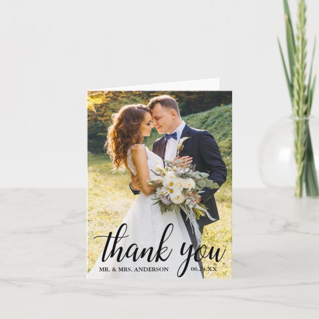 Tarjeta De Agradecimiento Elegante escritura moderna Boda de imagen de parej (Anverso)