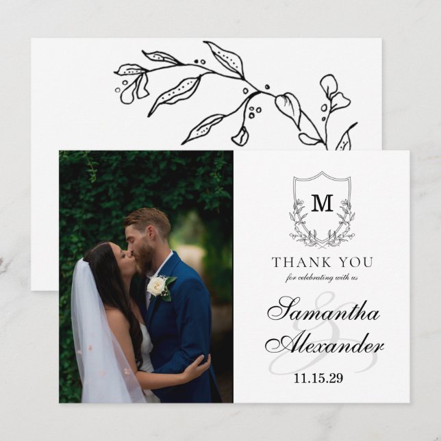Tarjeta De Agradecimiento Elegante Escudo blanco y negro (Anverso / Reverso)